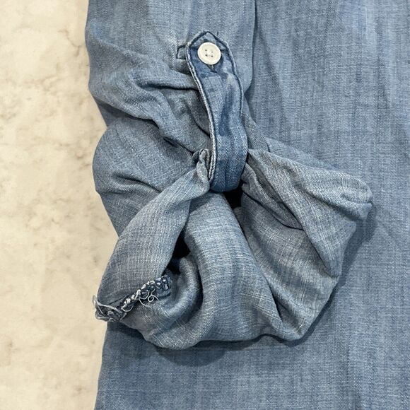 Harper Womens M Button Up Back Light Chambray Roll Tab Long Sleeve Lyocell Shirt - Picture 3 of 9